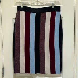 INC International concept extra large metallic stripe midi pencil skirt raw hem